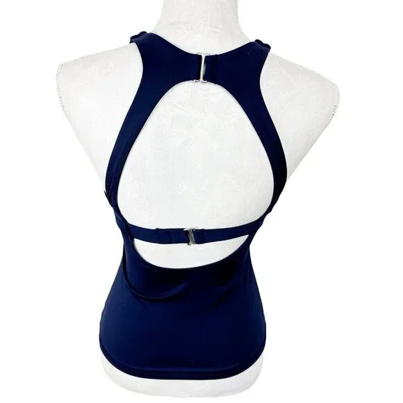 Athleta 32 B/C Tankini Swim Top Blue High Neck Modest Underwire EUC - Picture 2 of 11
